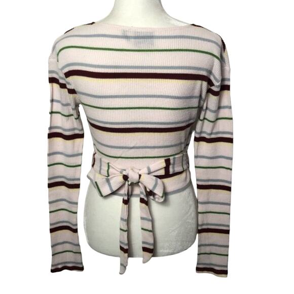 Urban Outfitters Out From Under Top Large Striped Ribbed Wrap V Neck Long Sleeve - Picture 3 of 7